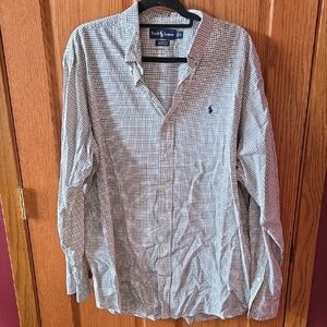 Ralph Lauren Men's White and Blue Plaid Shirt